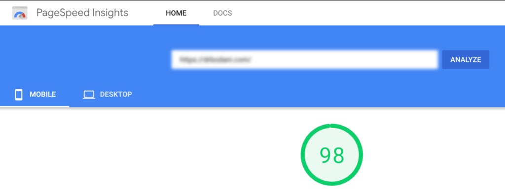 98% score on PageSpeed for mobile