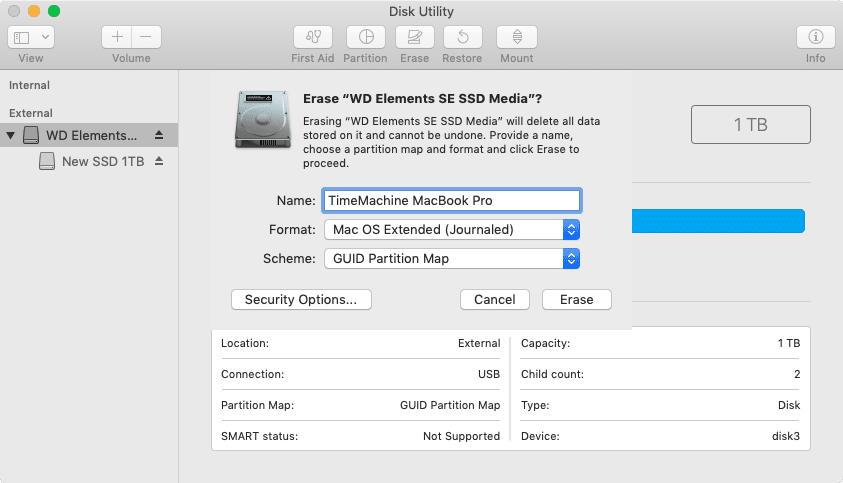 Renaming external drive on a Mac
